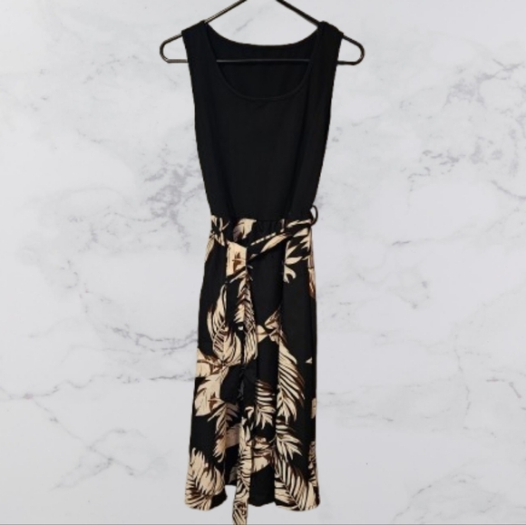 Dresses & Skirts - SHEIN Black and Cream Floral Skirt Tank Dress With Tie